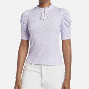 CeCe Fuffle Neck Tie Top - Lavender/ Mustard/ White Size Large
